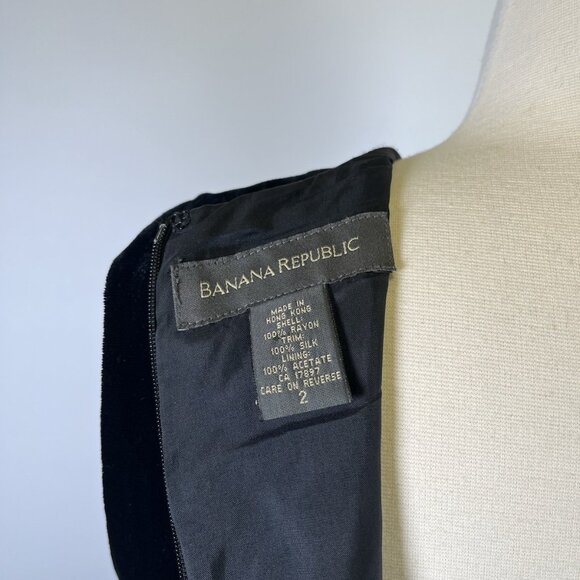 Banana Republic 90s Y2K Black Velvet Sheath Dress Silk Satin Trim Size 2 Office - Picture 8 of 9